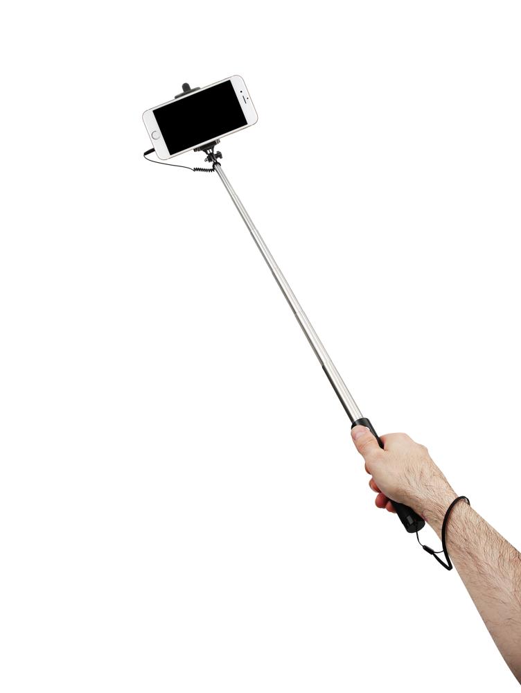 Essentialz Monopod Wired Selfie-Stick mit integriertem Fernauslöser-Knopf (kabelgebunden) für Smartphones - Schwarz