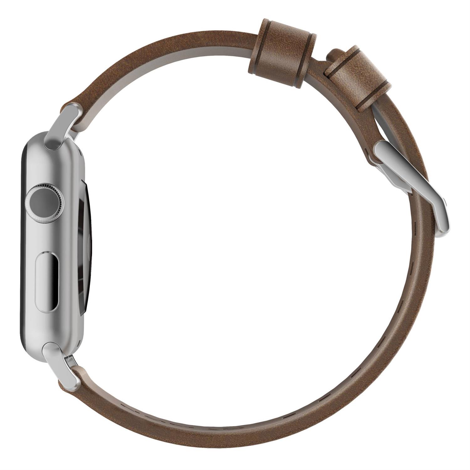 Nomad Strap Modern Leather für Apple Watch 42/44/45/49 mm - Silber Connector / Braun