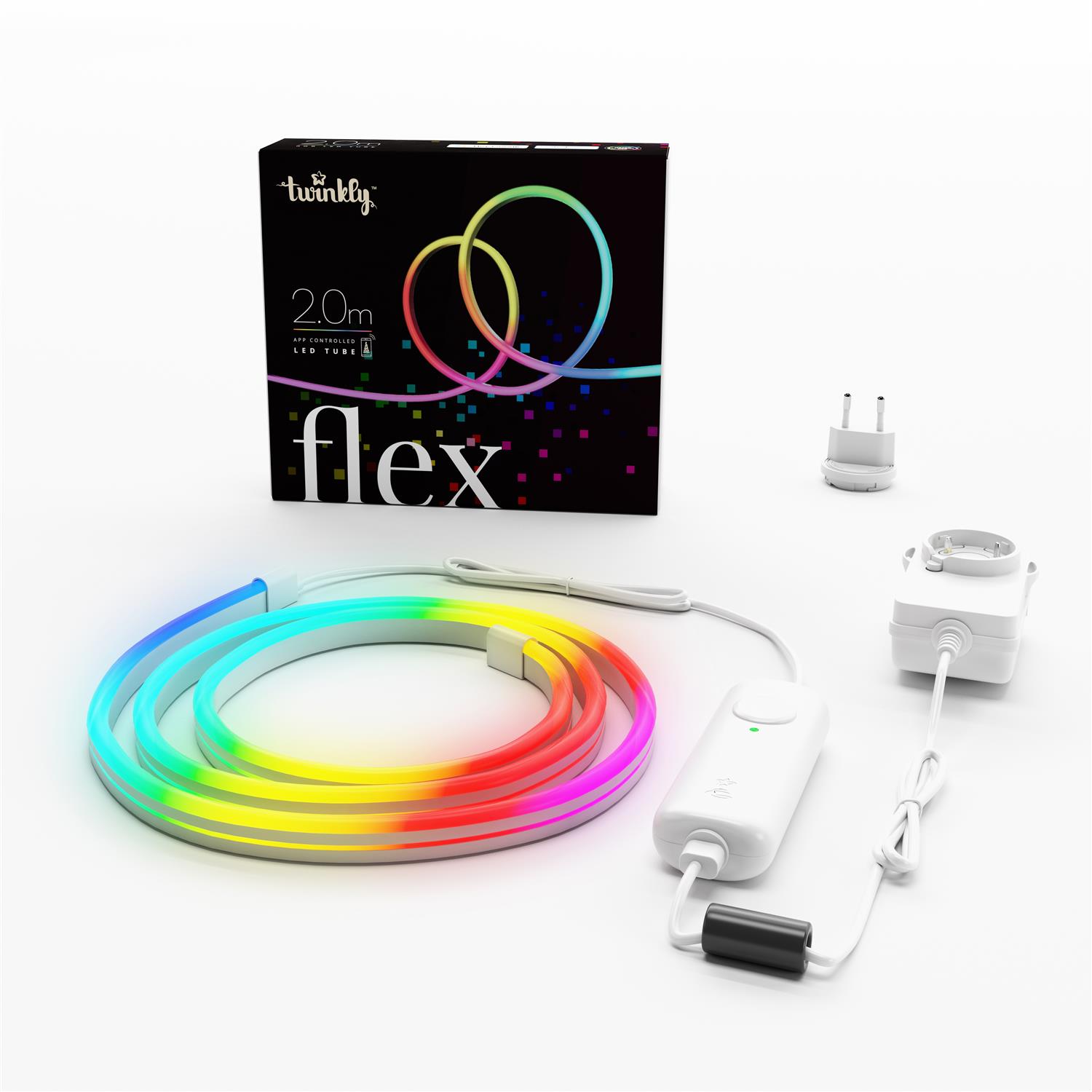 twinkly Smarte, flexibles LED Band FLEX mit 192 LED RGB, 2 Meter, Starter, Schwarz, Bluetooth+WiFi, Gen II, IP20