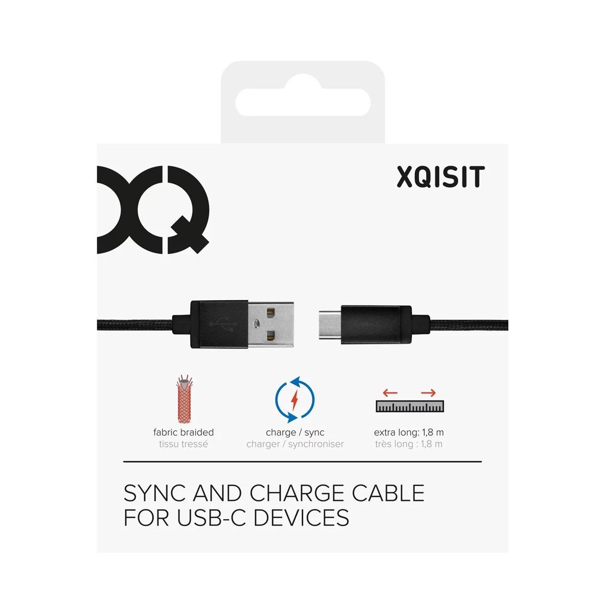 XQISIT Cotton USB-A auf USB-C Ladekabel 1.8m in Schwarz