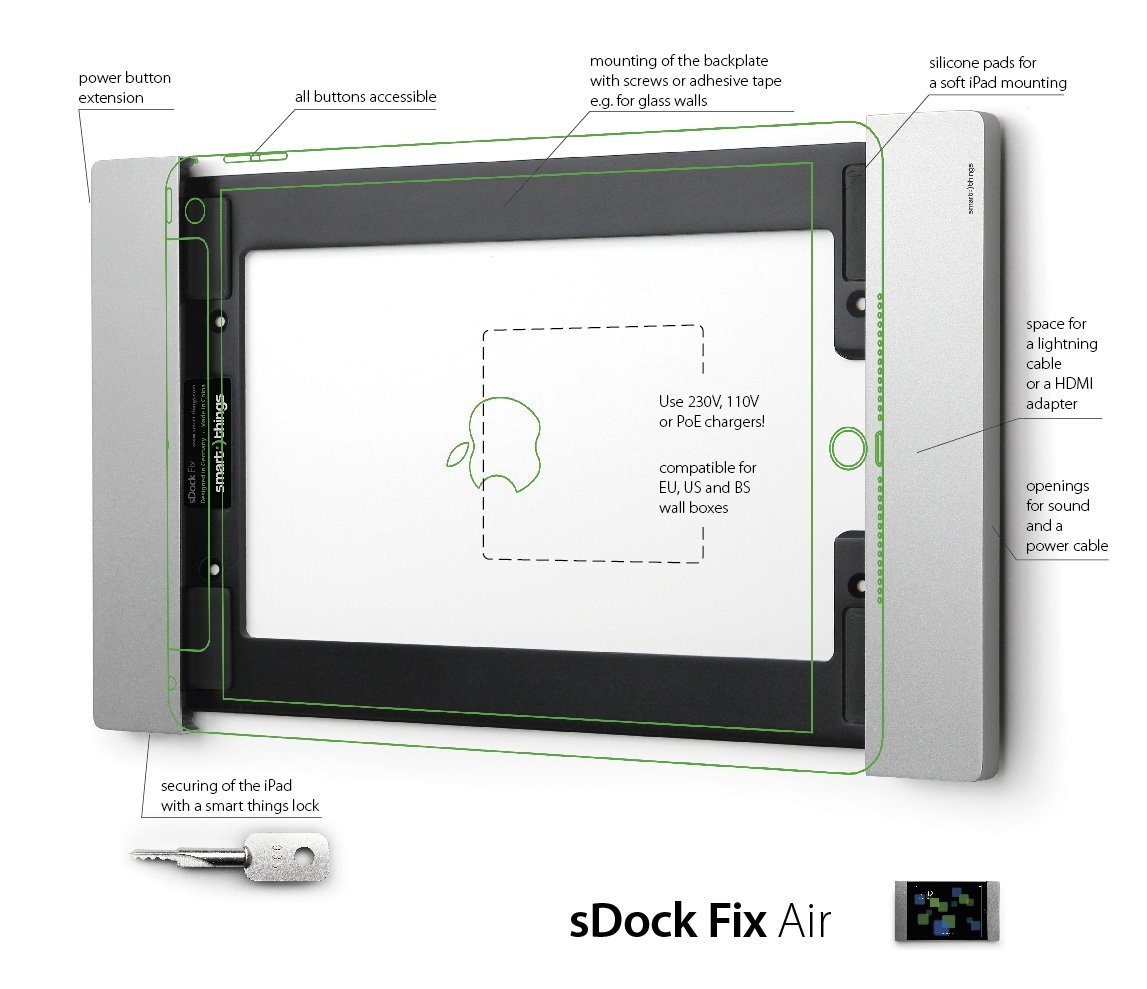 smart things sDock Fix Air s11 - schwarz -  Wandhalterung/Ladestation mit Lightning-Dock für iPad Air 1, 2, iPad Pro 9,7, iPad 2017/2018
