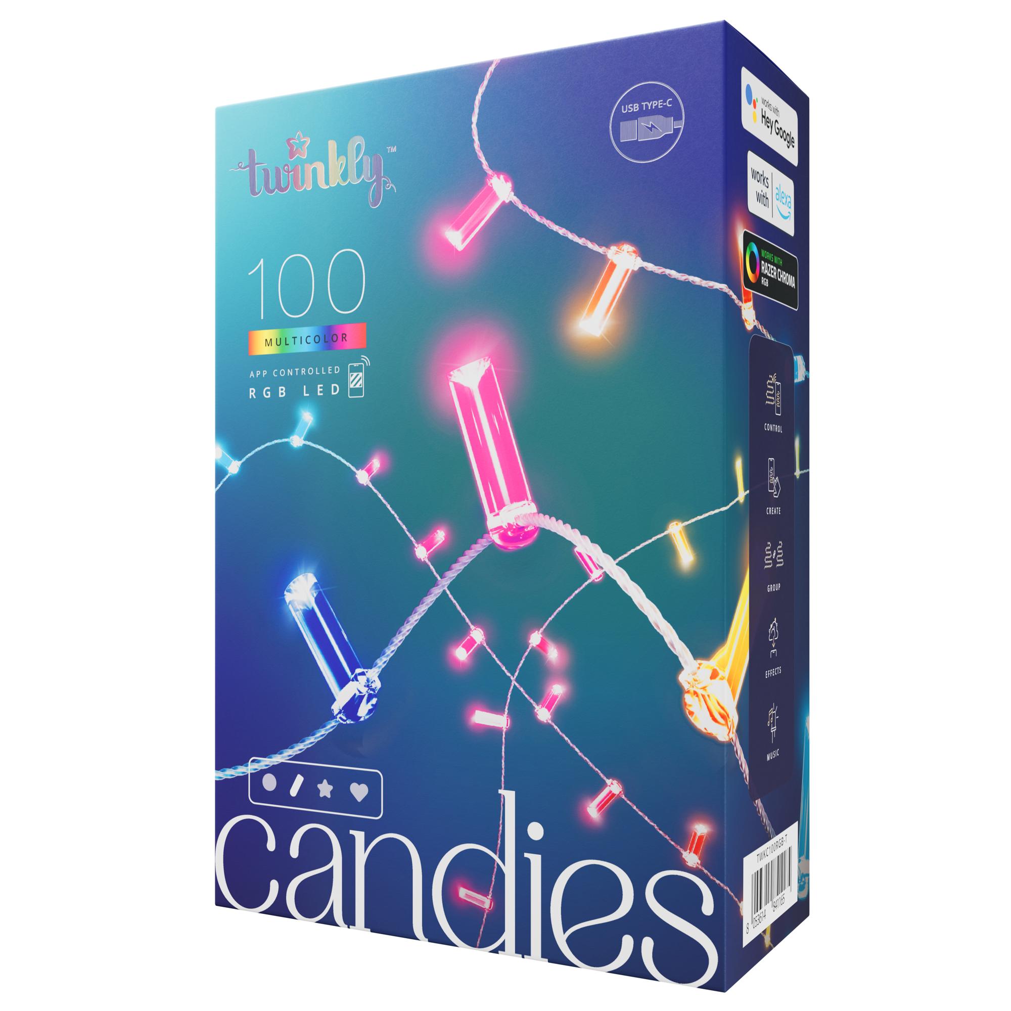 Twinkly Smarte Lichterkette CANDIES CANDLES mit 100 7mm LED RGB, 6m, transparentes Kabel, WiFi, USB-C powered, IP20