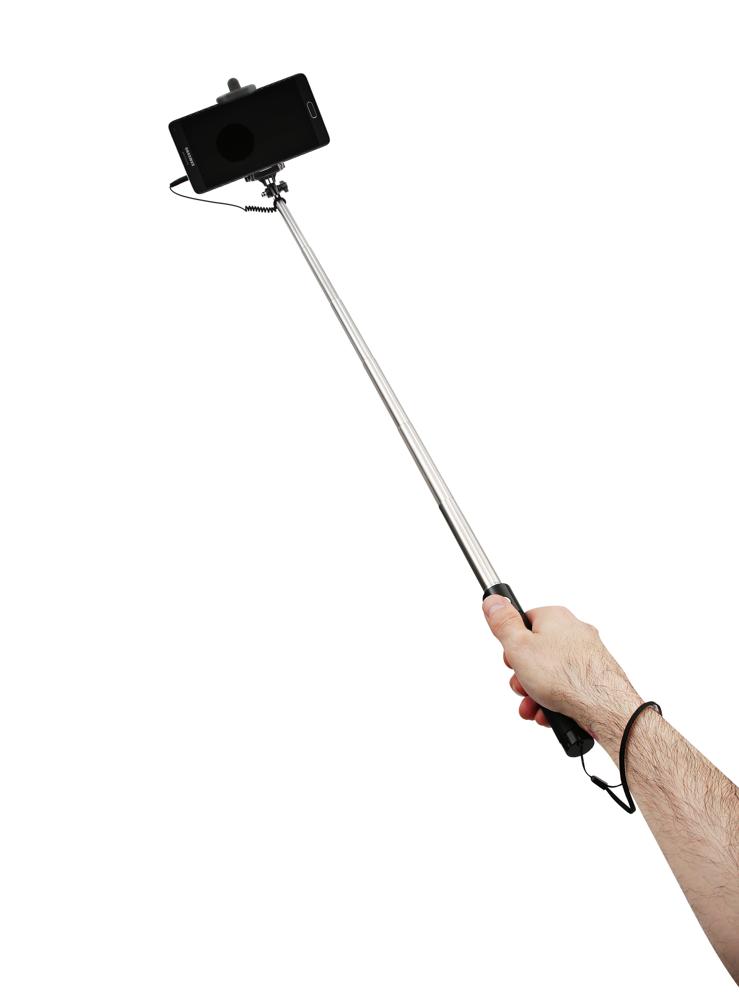 Essentialz Monopod Wired Selfie-Stick mit integriertem Fernauslöser-Knopf (kabelgebunden) für Smartphones - Schwarz
