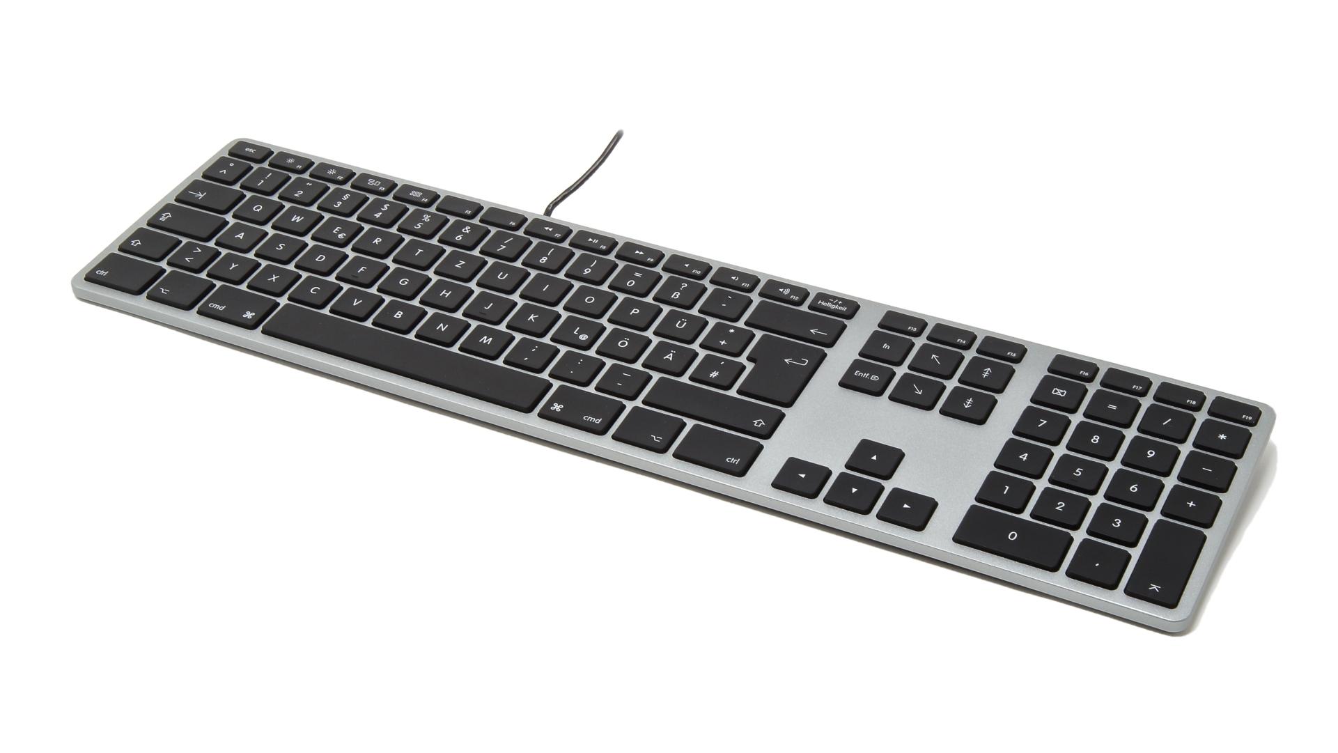 Matias Aluminum Extended USB Keyboard with RGB Backlight Swiss-Layout (Switzerland) for Mac OS - Space-Grey with black keys