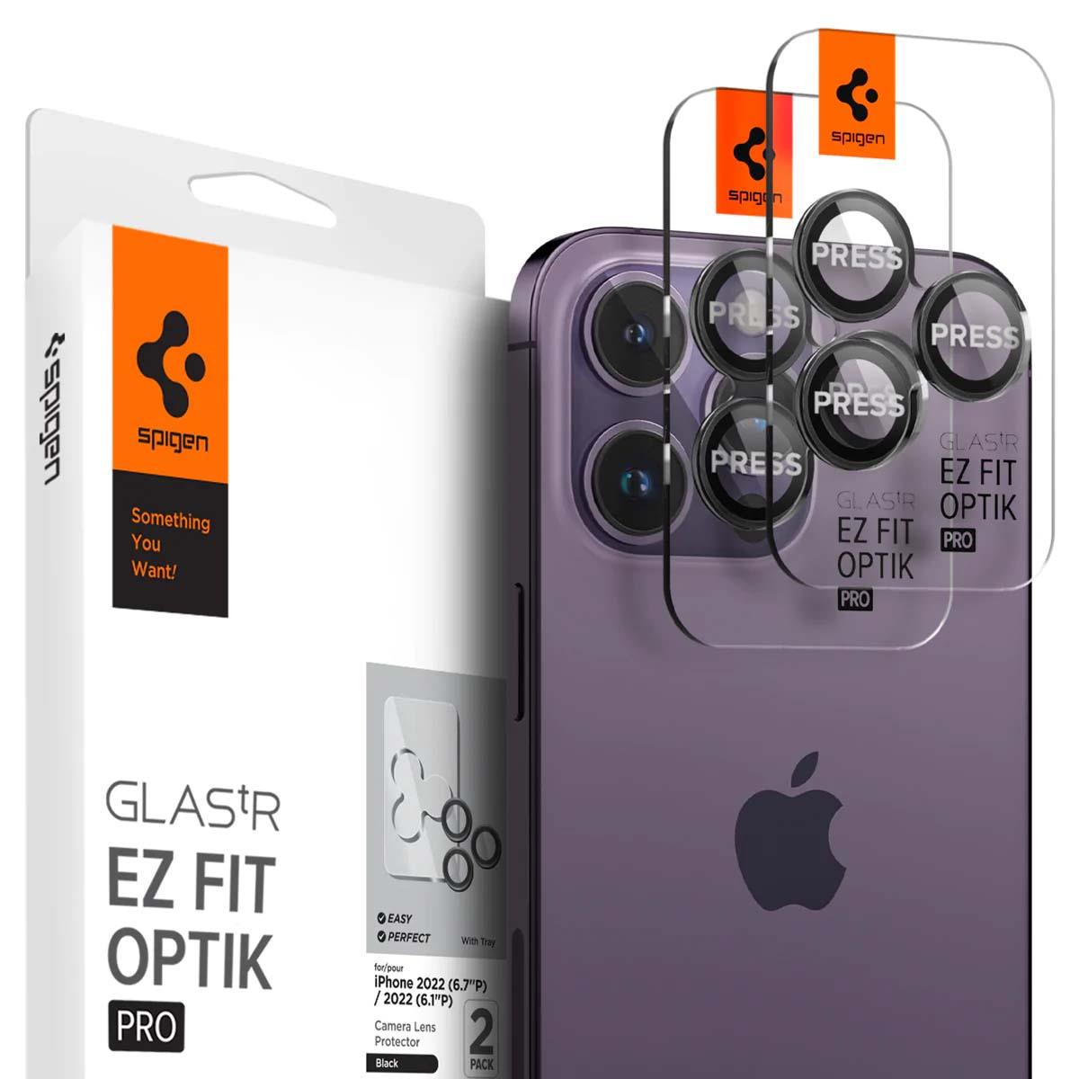 Spigen Glas tR EZ Fit Optik Pro (2er-Pack) für iPhone 14 Pro/14 Pro Max - schwarz