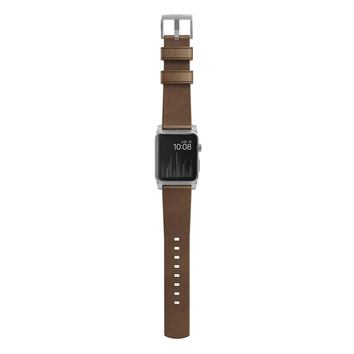 Nomad Strap Modern Leather für Apple Watch 42/44/45/49 mm - Silber Connector / Braun
