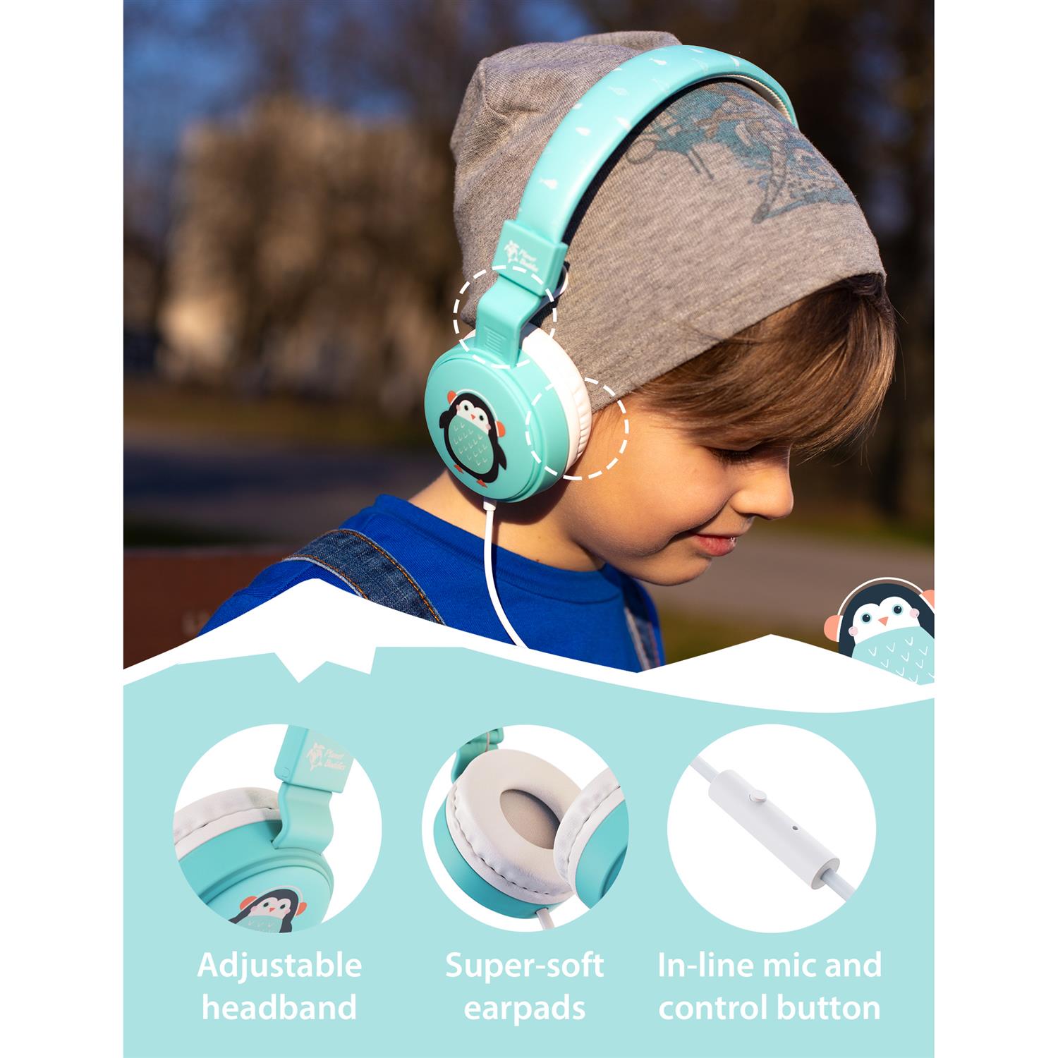 Planet Buddies Penguin Wired Kids Headphone - Blau